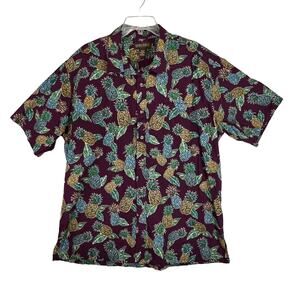 Cooke Street Hawaiian Islands Aloha Button Front Shirt Sz 2XL Pineapple Purple